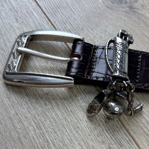 Brighton Dark Brown Croc-Embossed Belt with Silver Buckle and Golf Charms - Picture 3 of 7